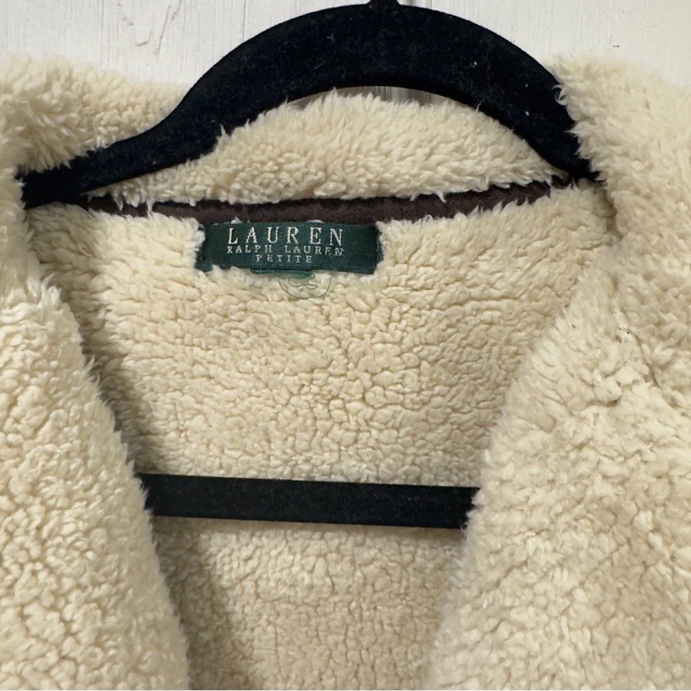 Ralph Lauren Dark Brown Faux Shearling Jacket with Cream Collar - Picture 3 of 8